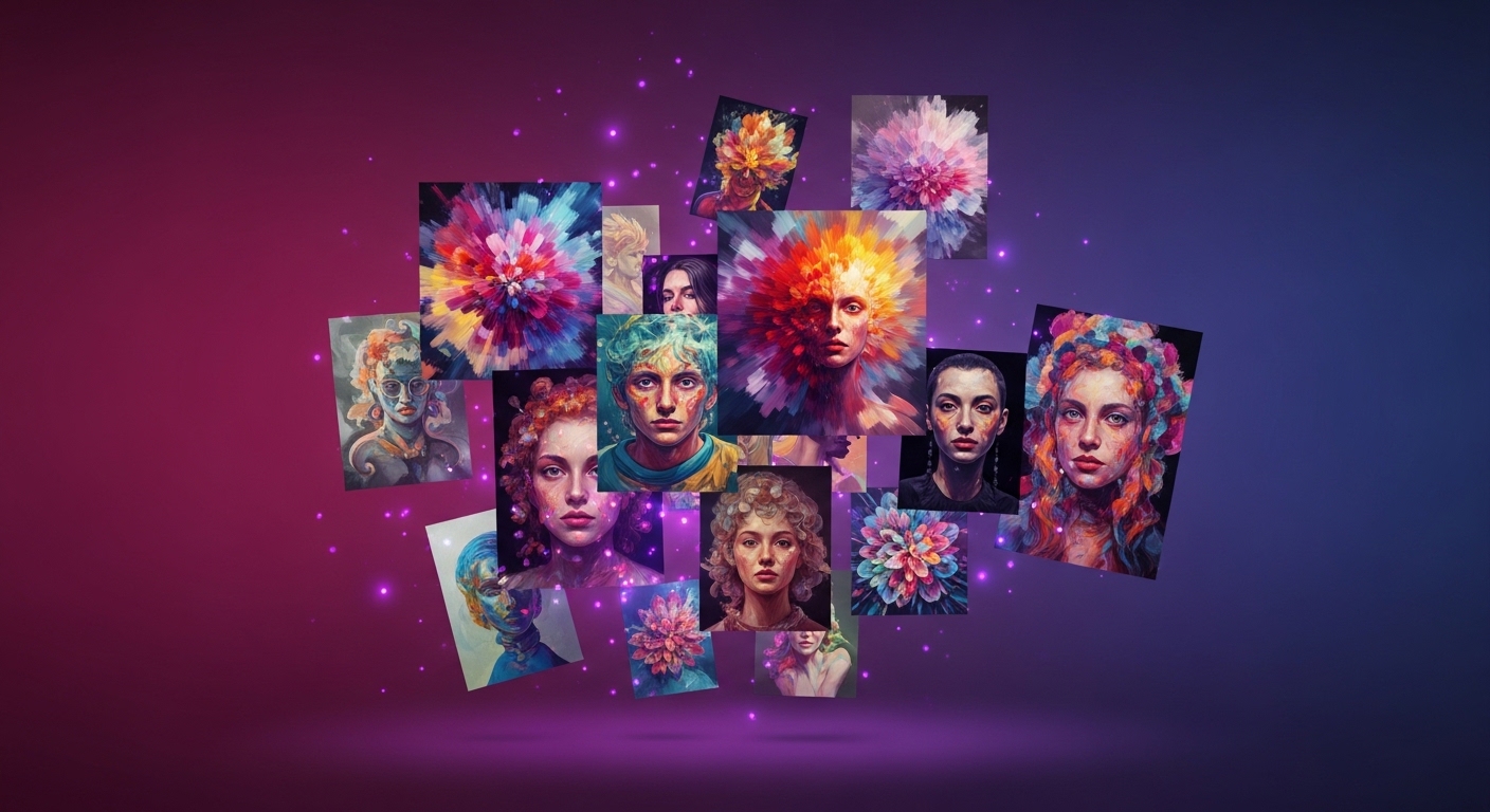 Midjourney v7 launch — surreal painterly portraits and kaleidoscopic composition editorial cover.